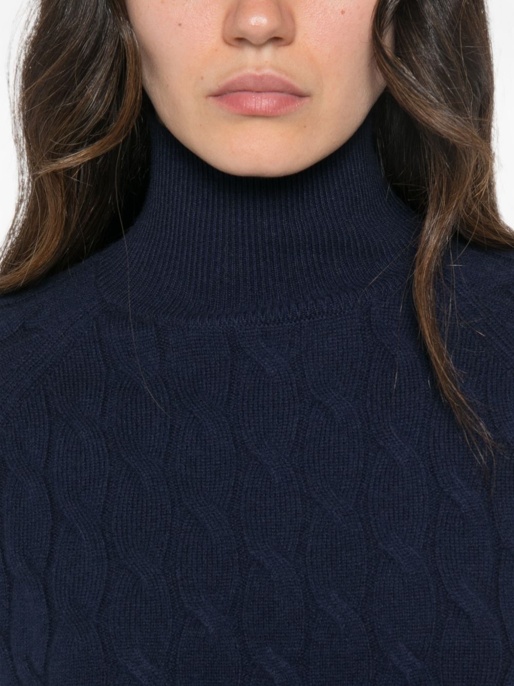 MARELLA SPORT Maglia Gattoni a collo alto blu in lana e cashmere con trama intrecciata