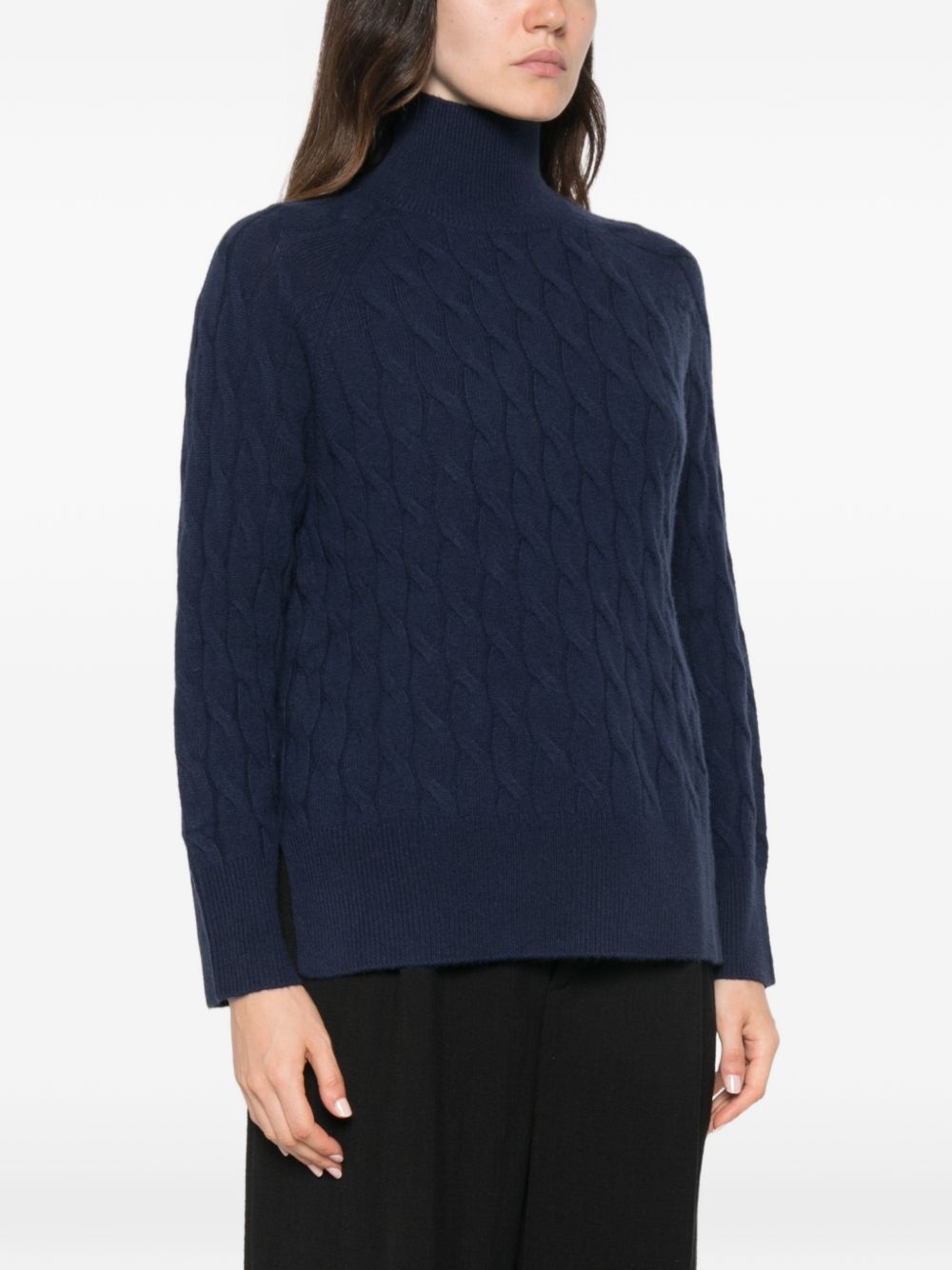 MARELLA SPORT Maglia Gattoni a collo alto blu in lana e cashmere con trama intrecciata