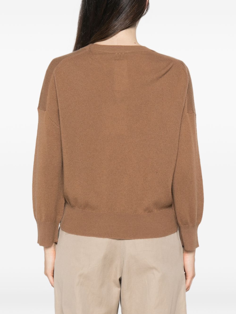MARELLA SPORT Maglia Editore con scollo a V marrone in lana misto cashmere
