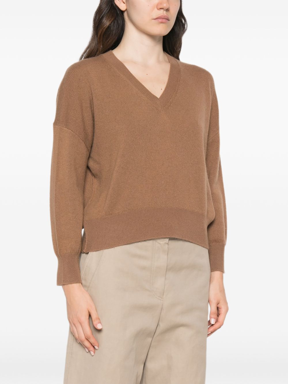 MARELLA SPORT Maglia Editore con scollo a V marrone in lana misto cashmere