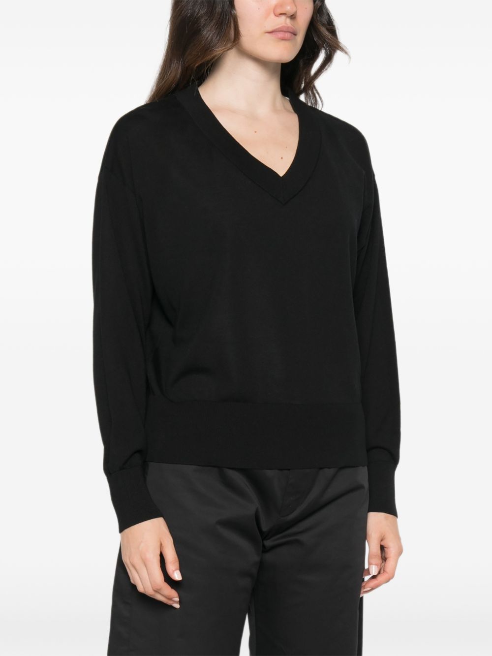 MARELLA SPORT Maglia Facella con scollo a V nera in lana misto cashmere
