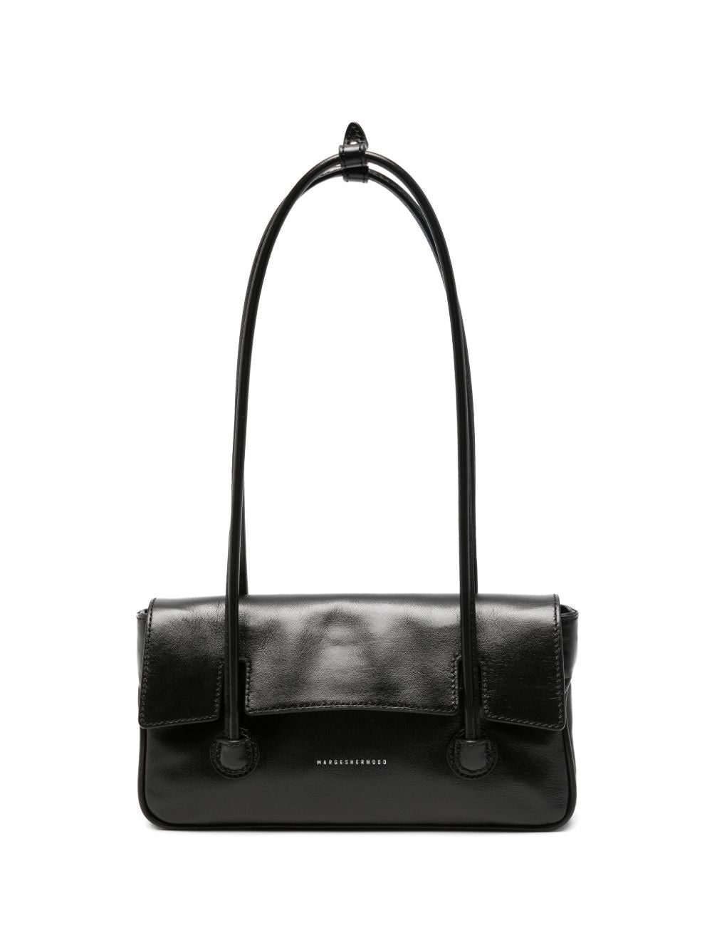 MARGESHERWOOD Flap Small Borsa a Spalla in Pelle Nera Lucida