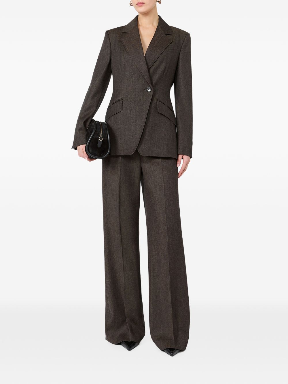 MAX MARA Pantaloni in lana vergine marroni a palazzo