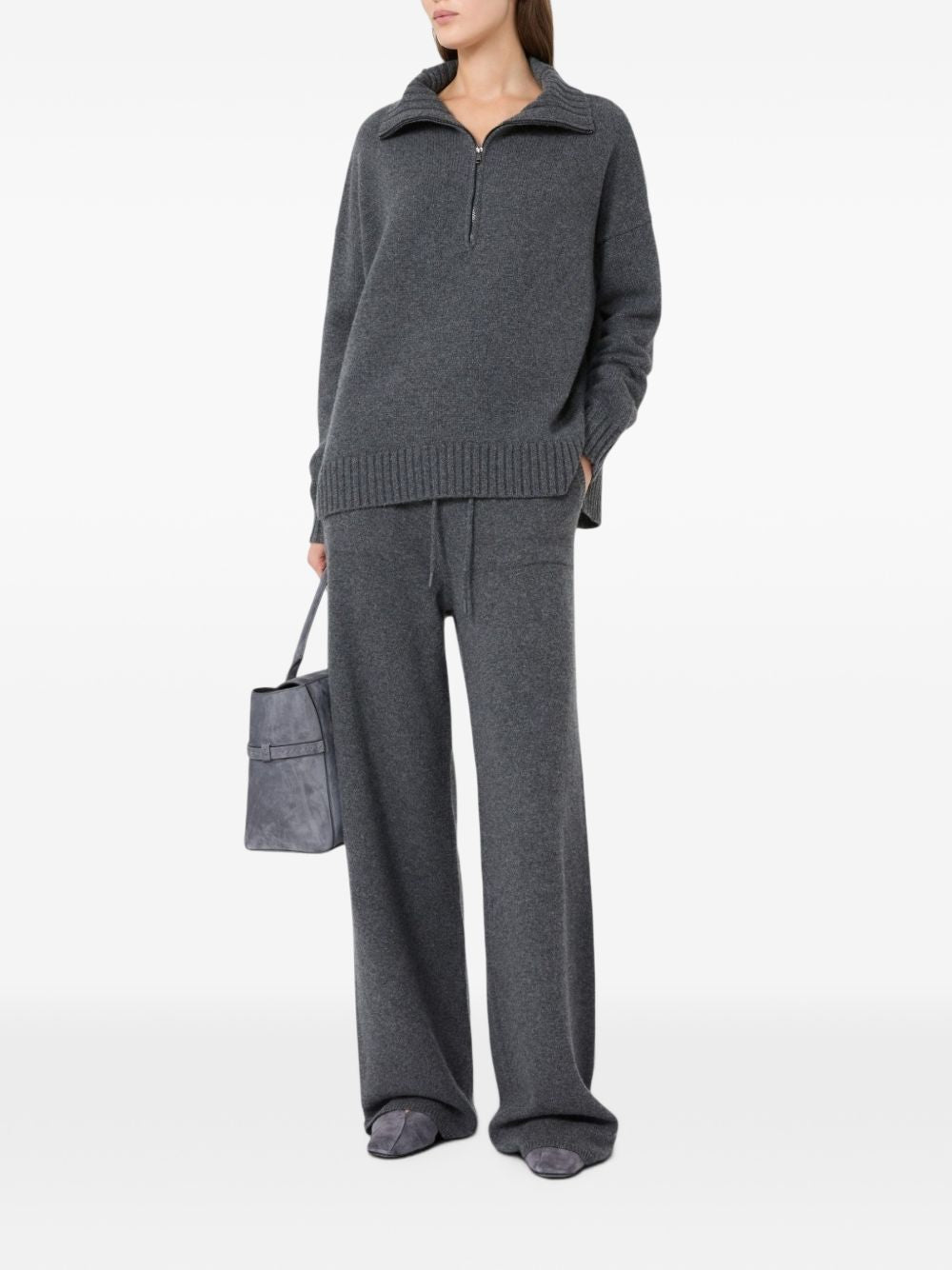 MAX MARA Polo grigia in cashmere con zip