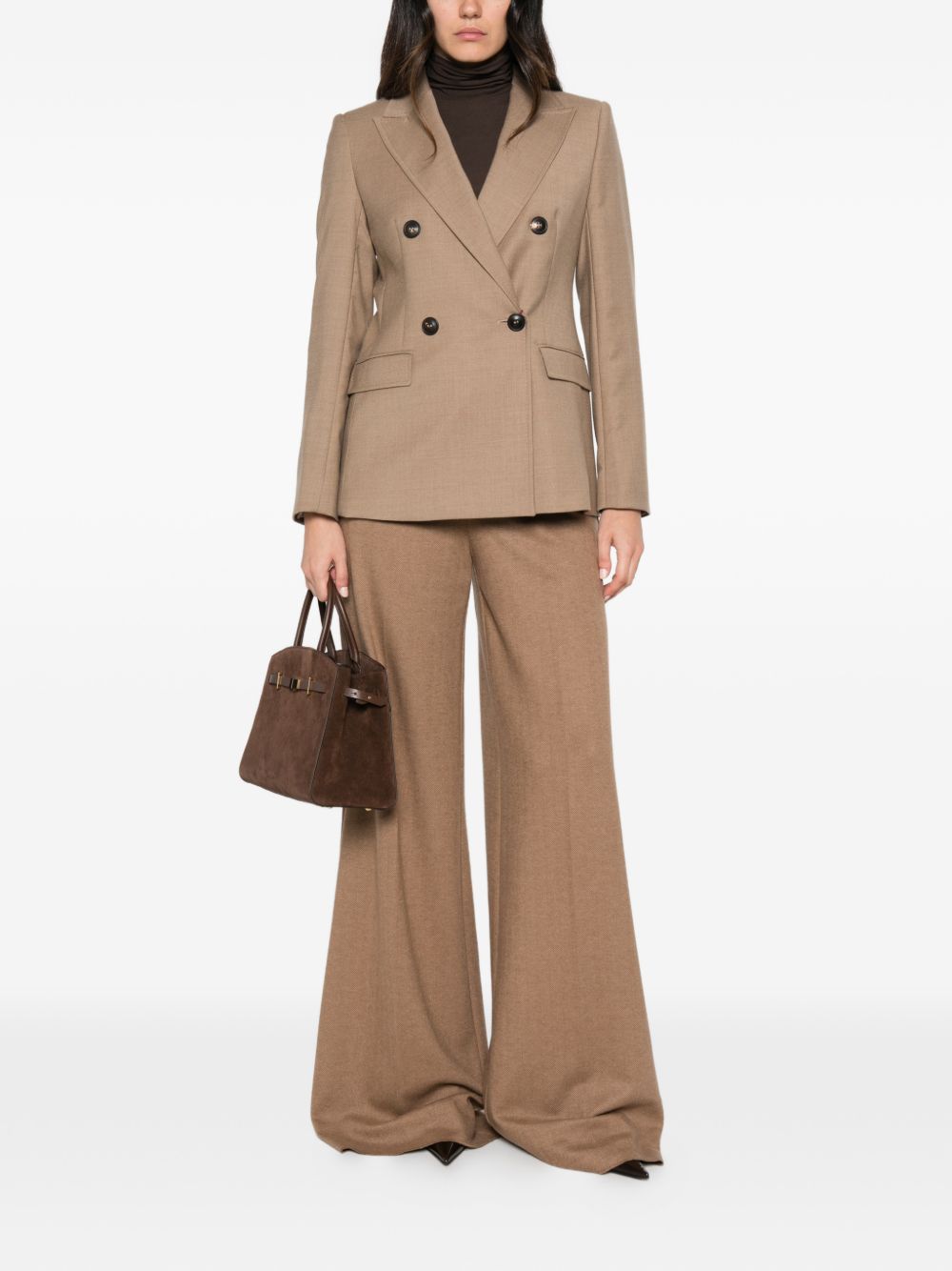 MAX MARA Pantaloni cammello svasati sul fondo in lana