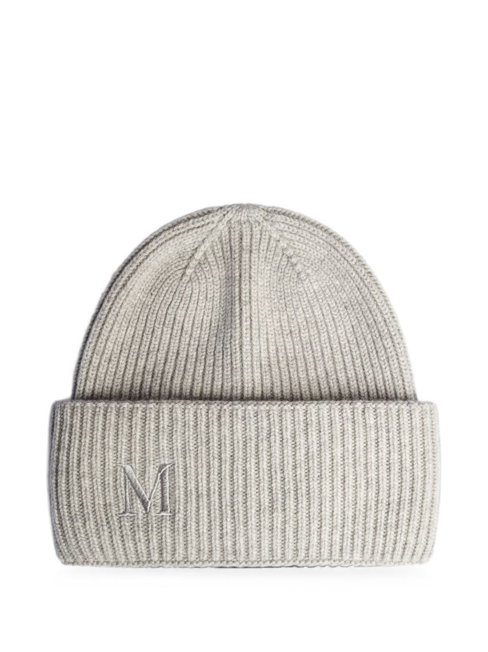 MAX MARA Berretto in cashmere grigio con logo ricamanto