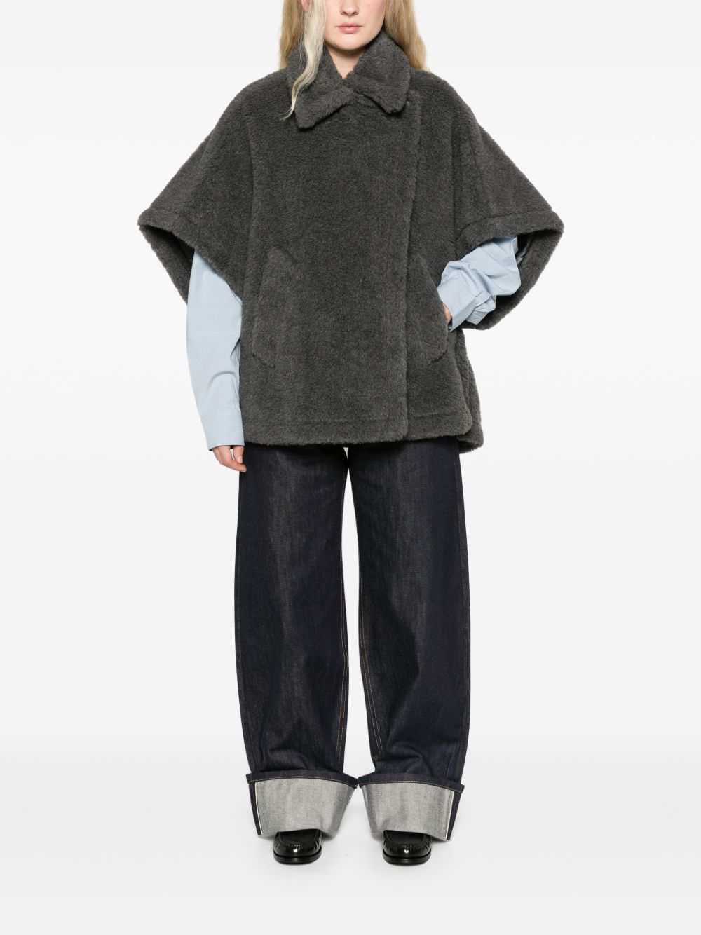 MAX MARA Mantella corta in tessuto teddy color antracite