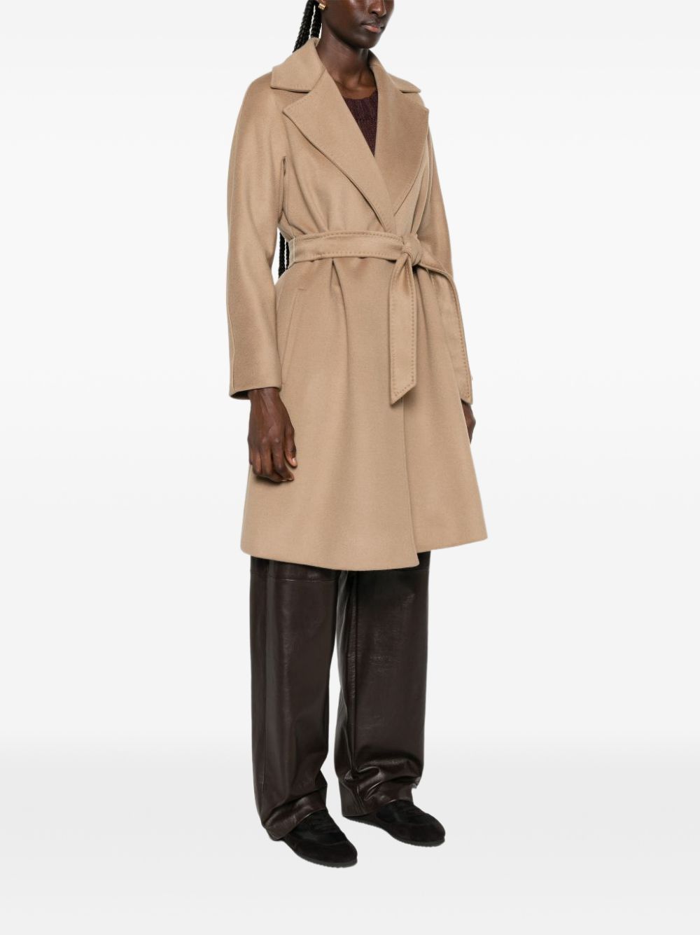 MAX MARA STUDIO Cappotto Cammello a Vestaglia in Lana