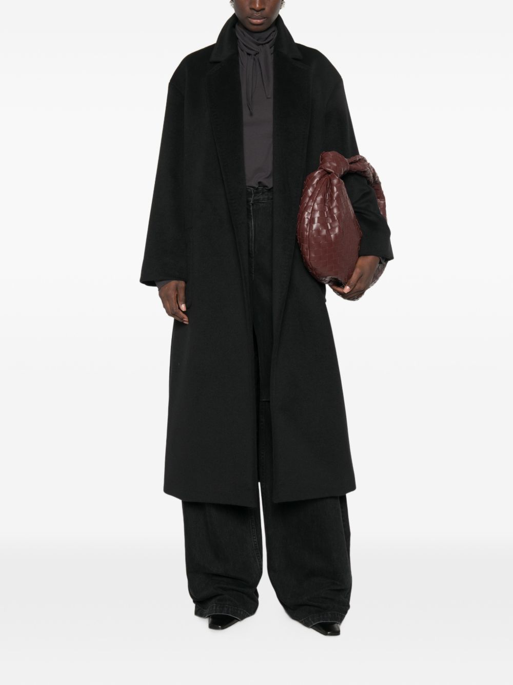MAX MARA STUDIO Cappotto Lungo Nero in Lana con cintura