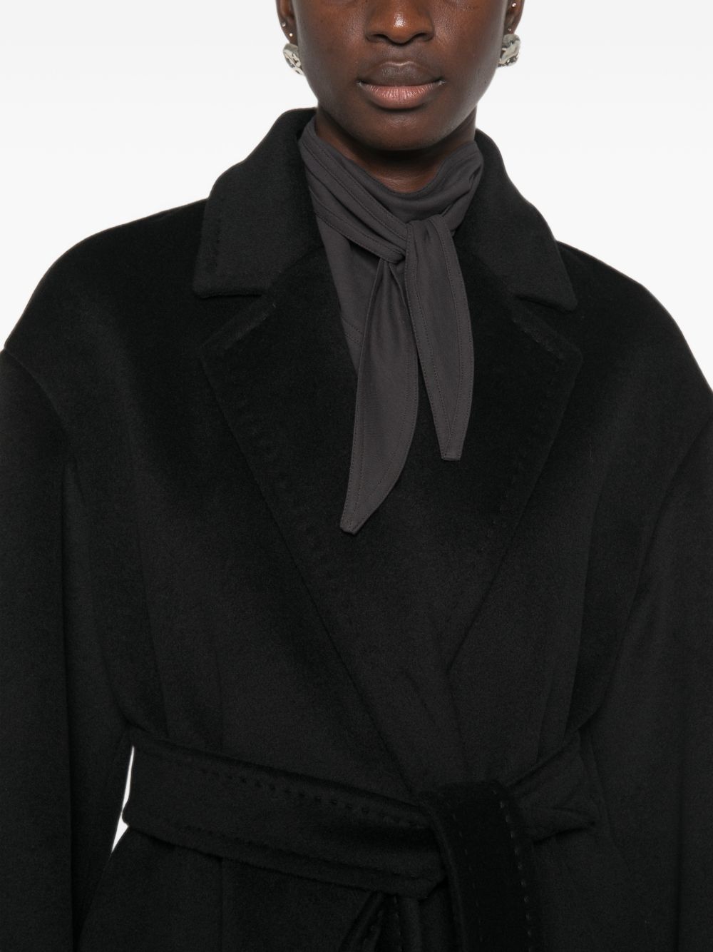 MAX MARA STUDIO Cappotto Lungo Nero in Lana con cintura