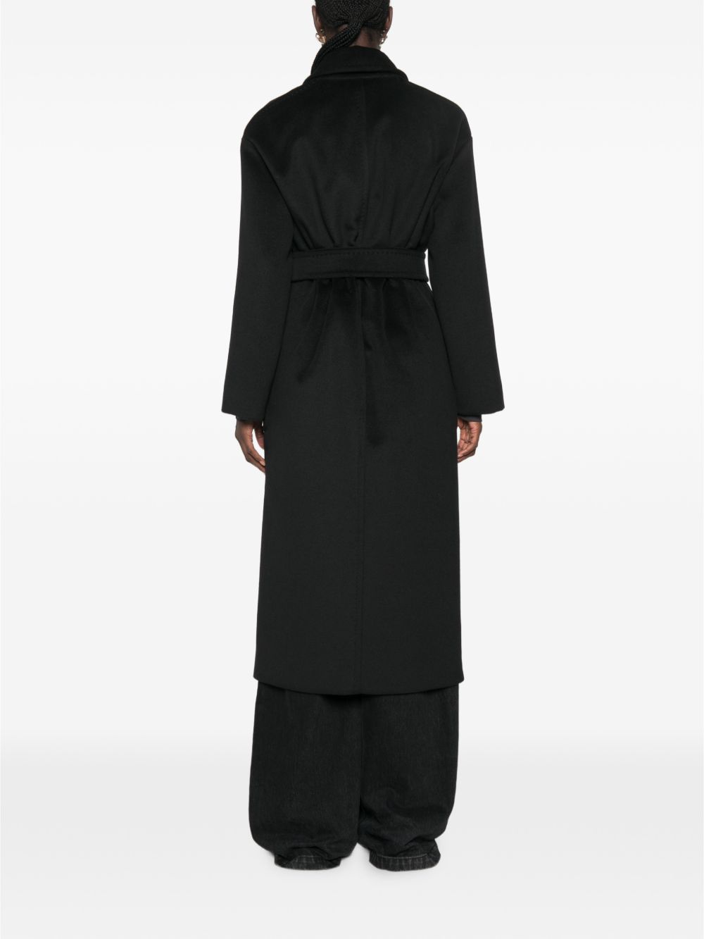 MAX MARA STUDIO Cappotto Lungo Nero in Lana con cintura