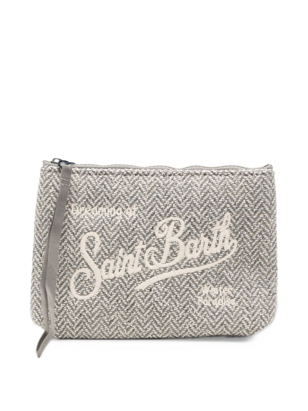 MC2 SAINT BARTH Pochette Aline Wool grigio chiaro con motivo spigato