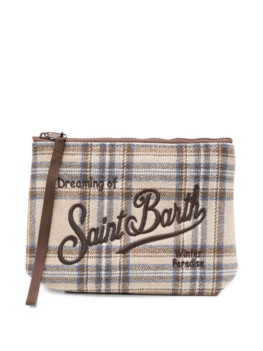 MC2 SAINT BARTH Pochette beige Check Pattern con logo