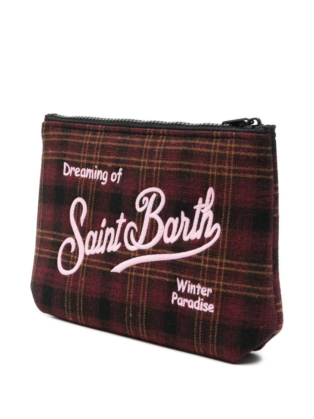 MC2 SAINT BARTH Pochette bordeaux Check Pattern con logo ricamato