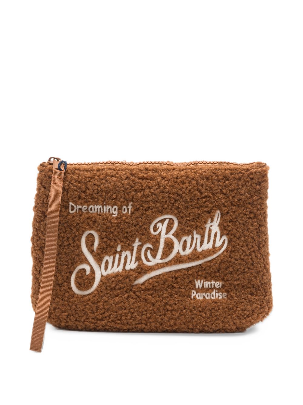 MC2 SAINT BARTH Pochette marrone effetto teddy con logo ricamato