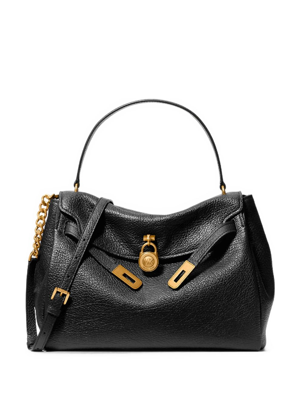 MICHAEL KORS Borsa a mano in pelle nera con fibbie dorate