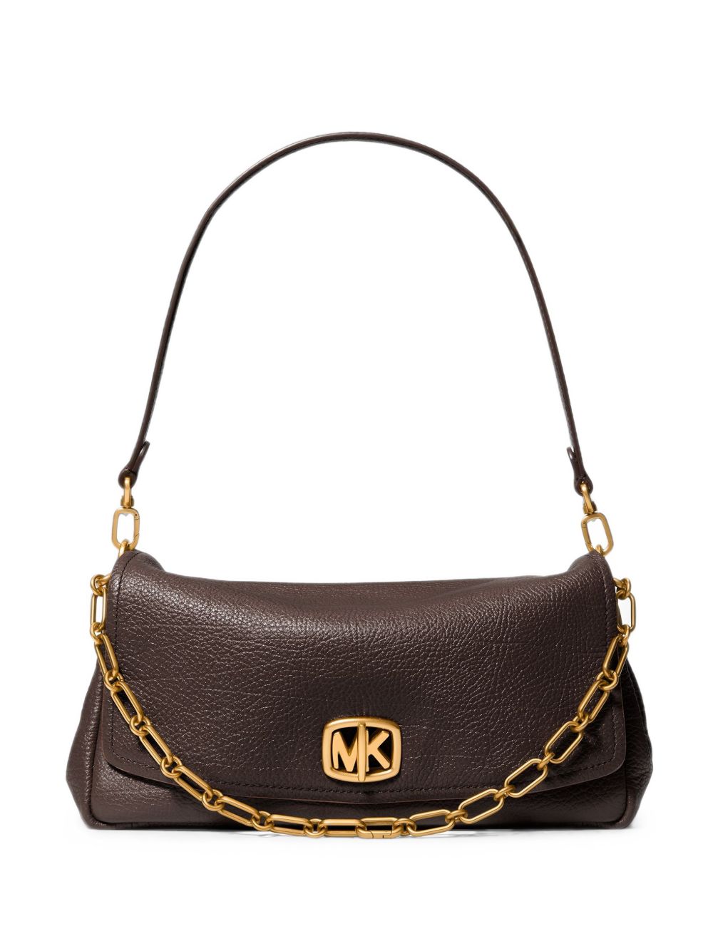 MICHAEL KORS Borsa in pelle marrone con placca logo dorata