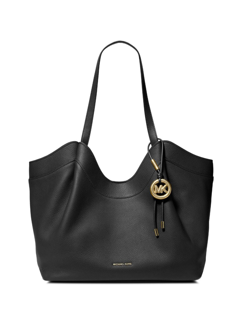 MICHAEL KORS Borsa a spalla nera in pelle morbida con charm dorato