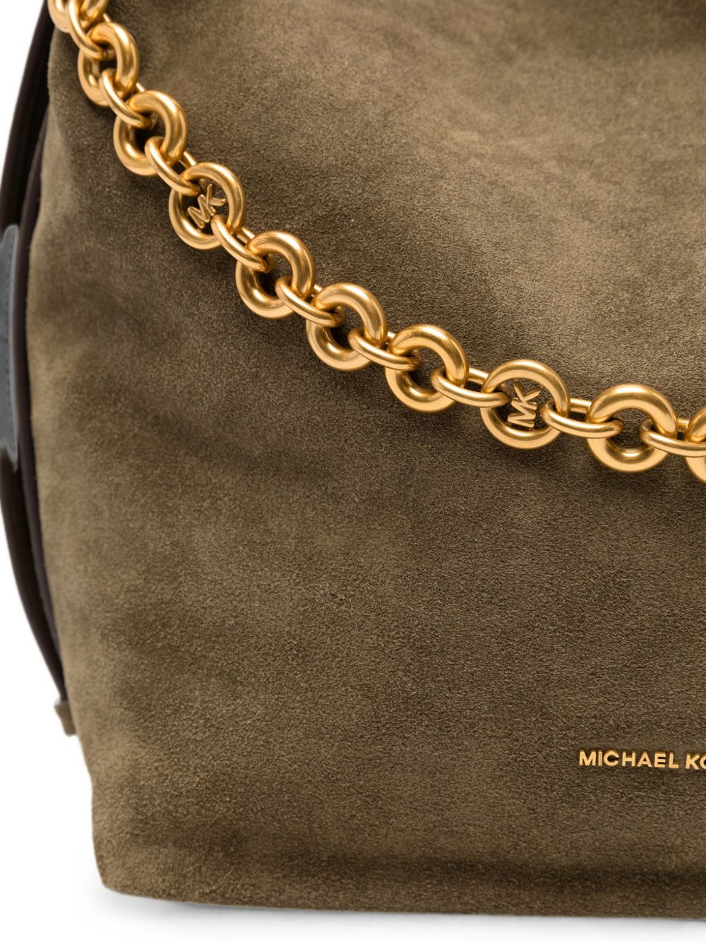 MICHAEL KORS Borsa a spalla in suede verde con tracolla e catena dorata