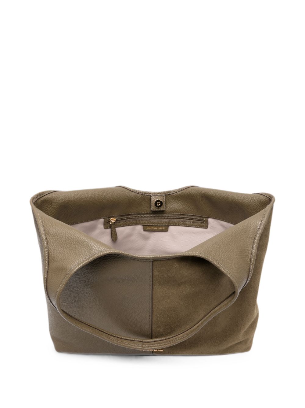 MICHAEL KORS Borsa shopping verde oliva con doppia texture pelle liscia e suede