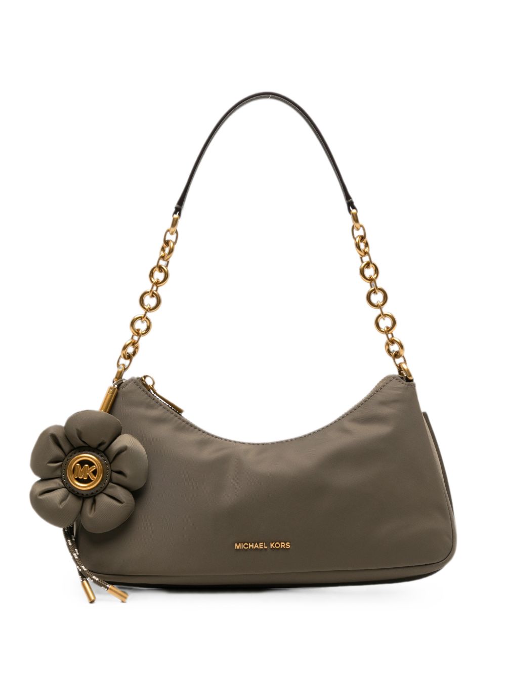 MICHAEL KORS Borsa a spalla verde oliva con charm portachiavi e fiore