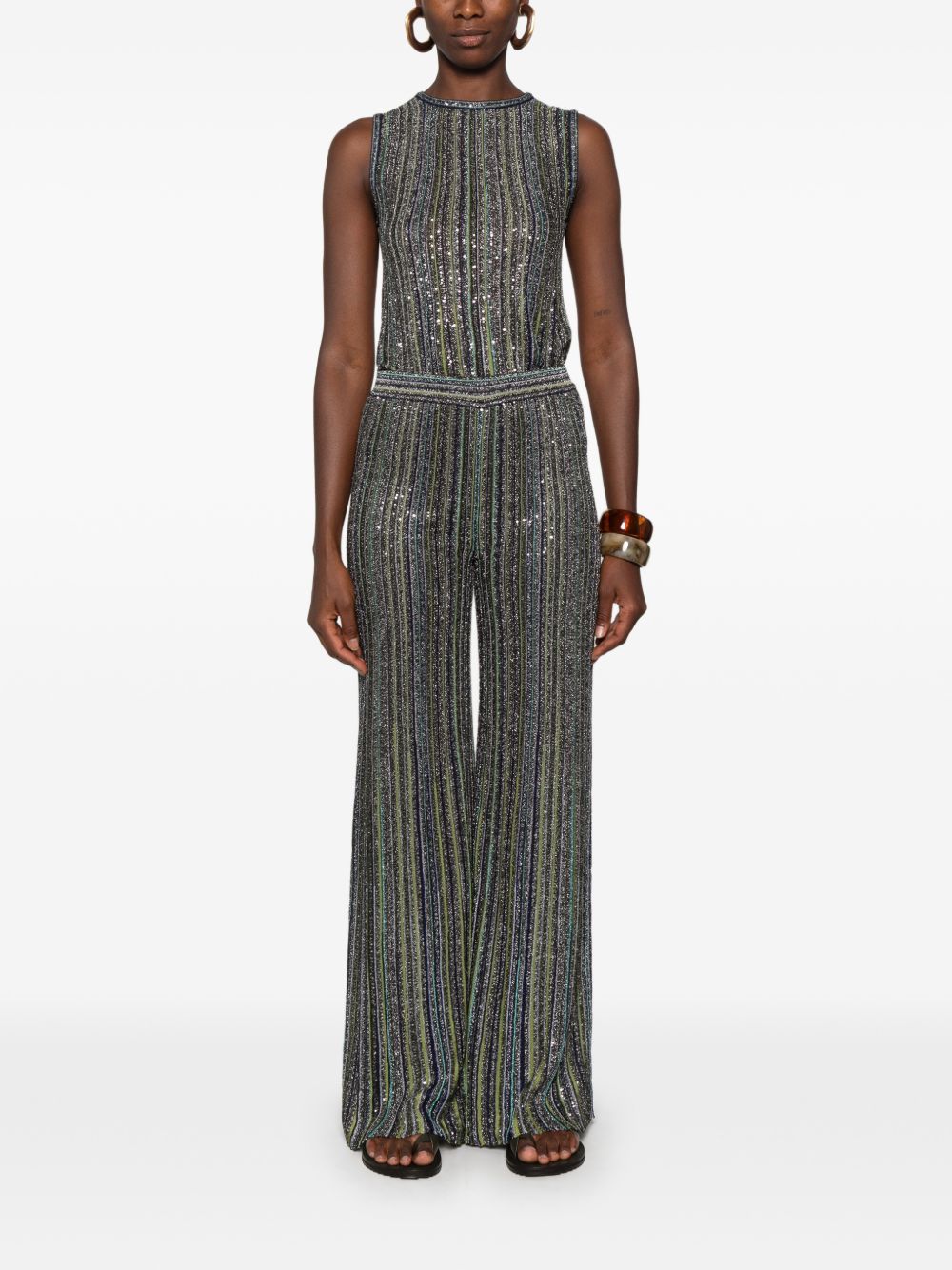 MISSONI Pantaloni multicolore verdi drappeggiati con strass
