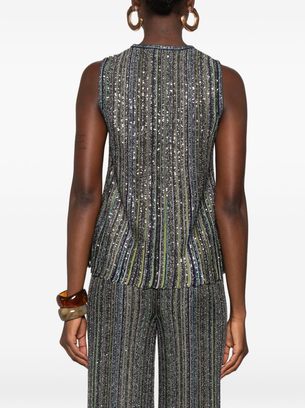 MISSONI Top verde in lurex con strass e senza maniche