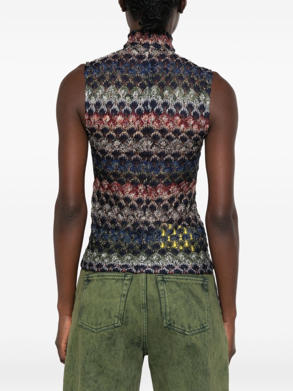 MISSONI Top in maglia effetto crochet multicolore senza maniche