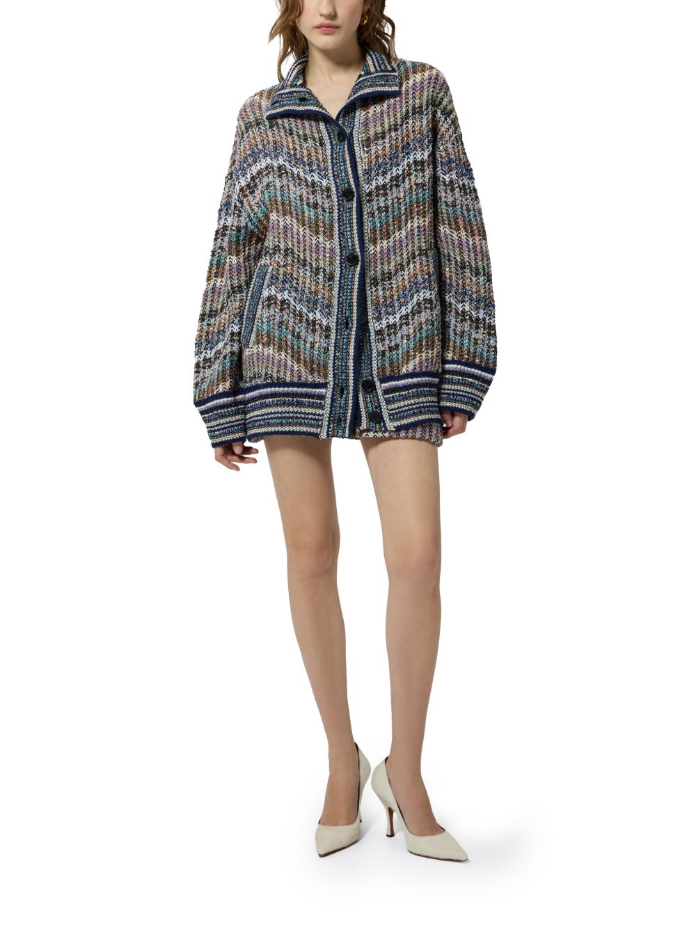MISSONI Cardigan multicolore con tasche nelle tonalità del blu