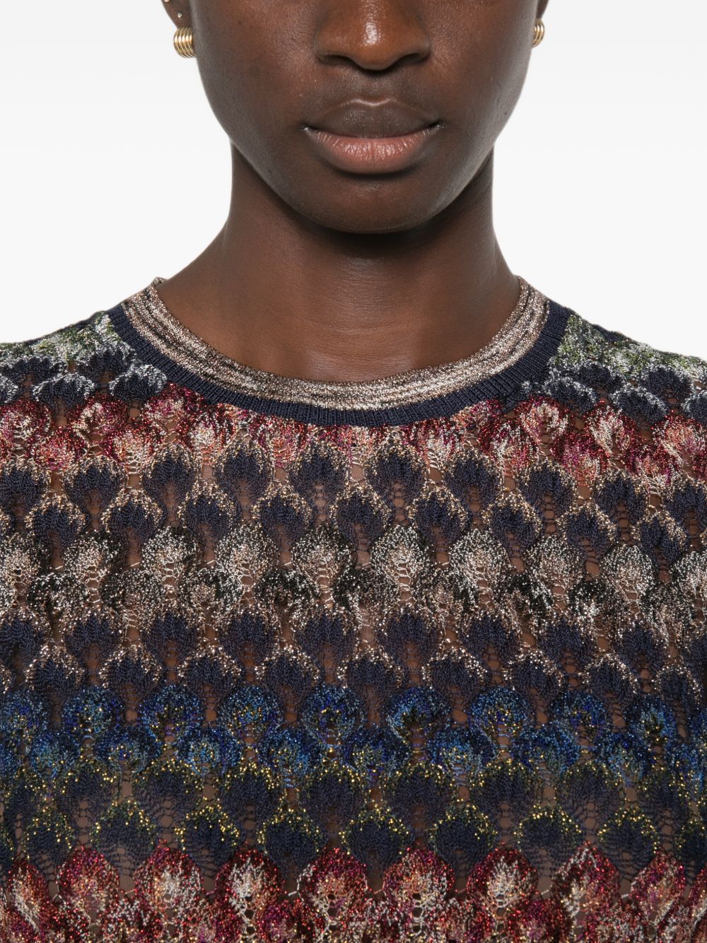 MISSONI Maglia a maniche corte multicolore in viscosa con filato metallizzato