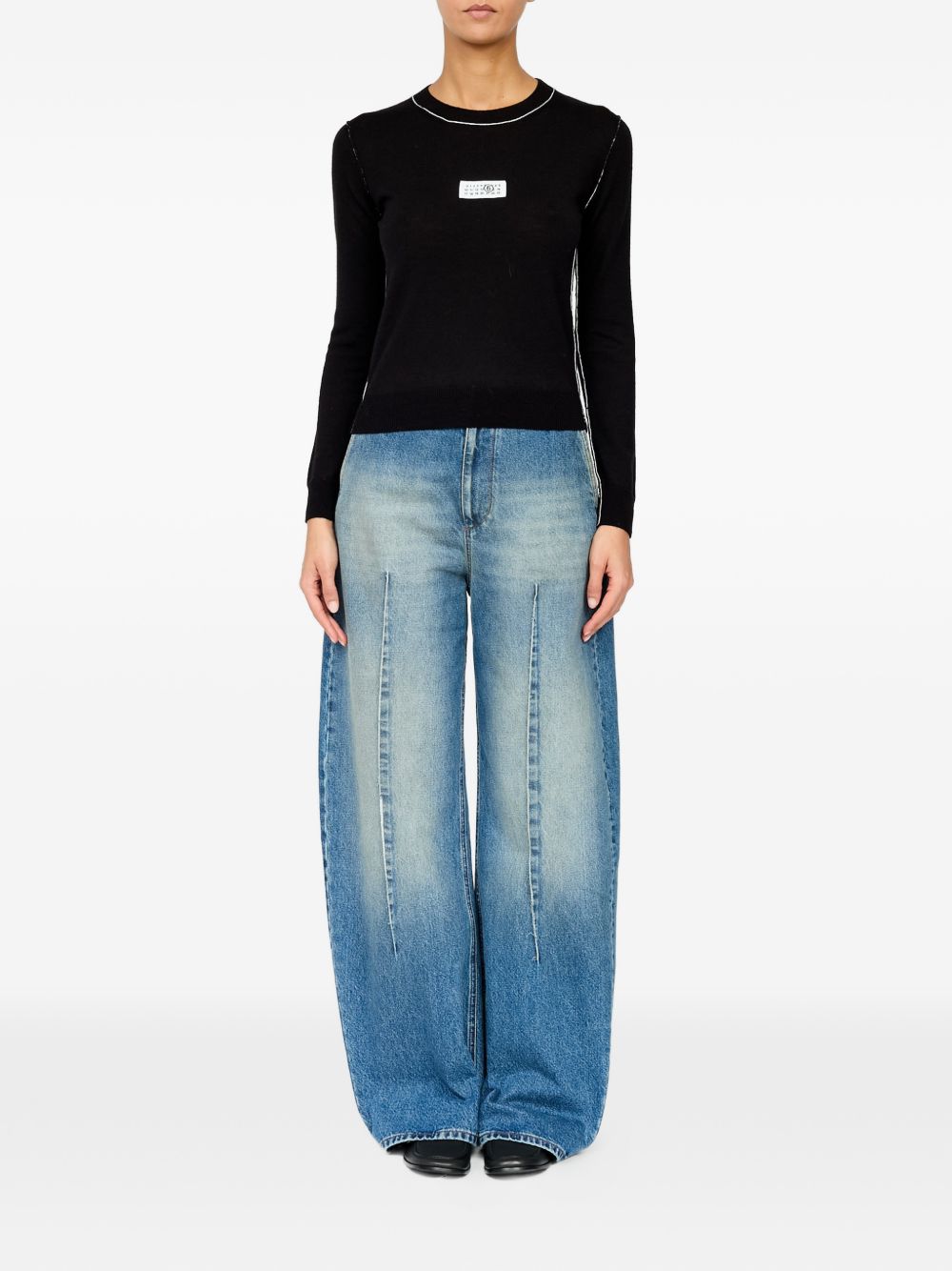 MM6 MAISON MARGIELA Maglia nera in lana con patch logo