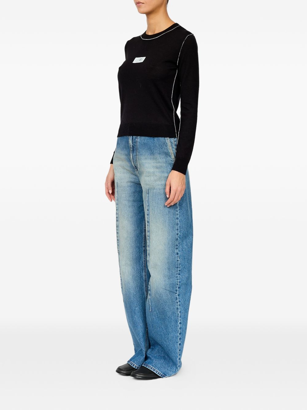 MM6 MAISON MARGIELA Maglia nera in lana con patch logo