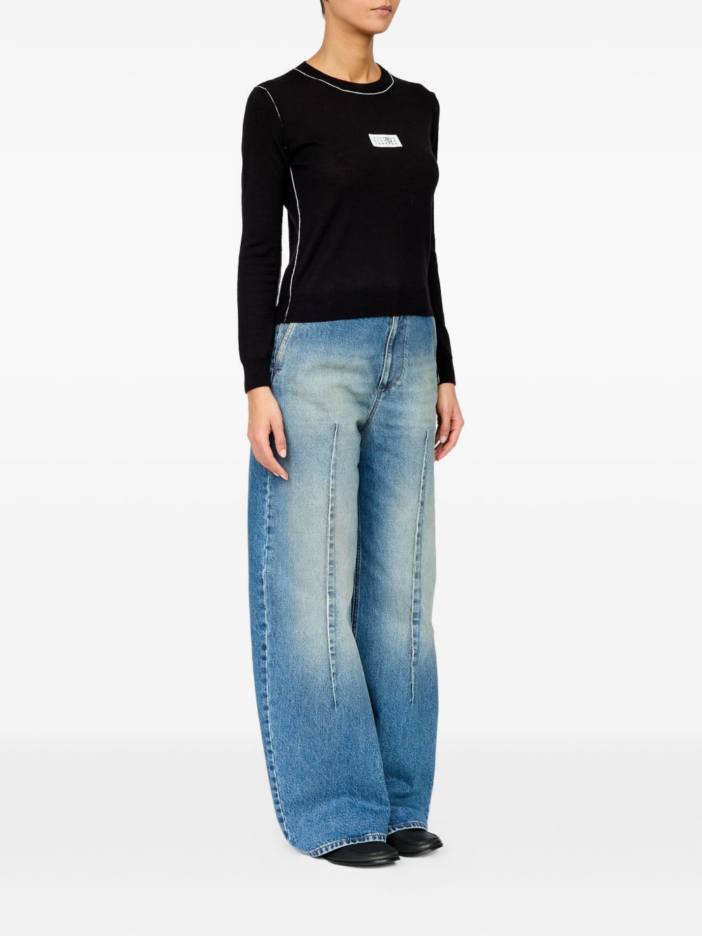 MM6 MAISON MARGIELA Maglia nera in lana con patch logo
