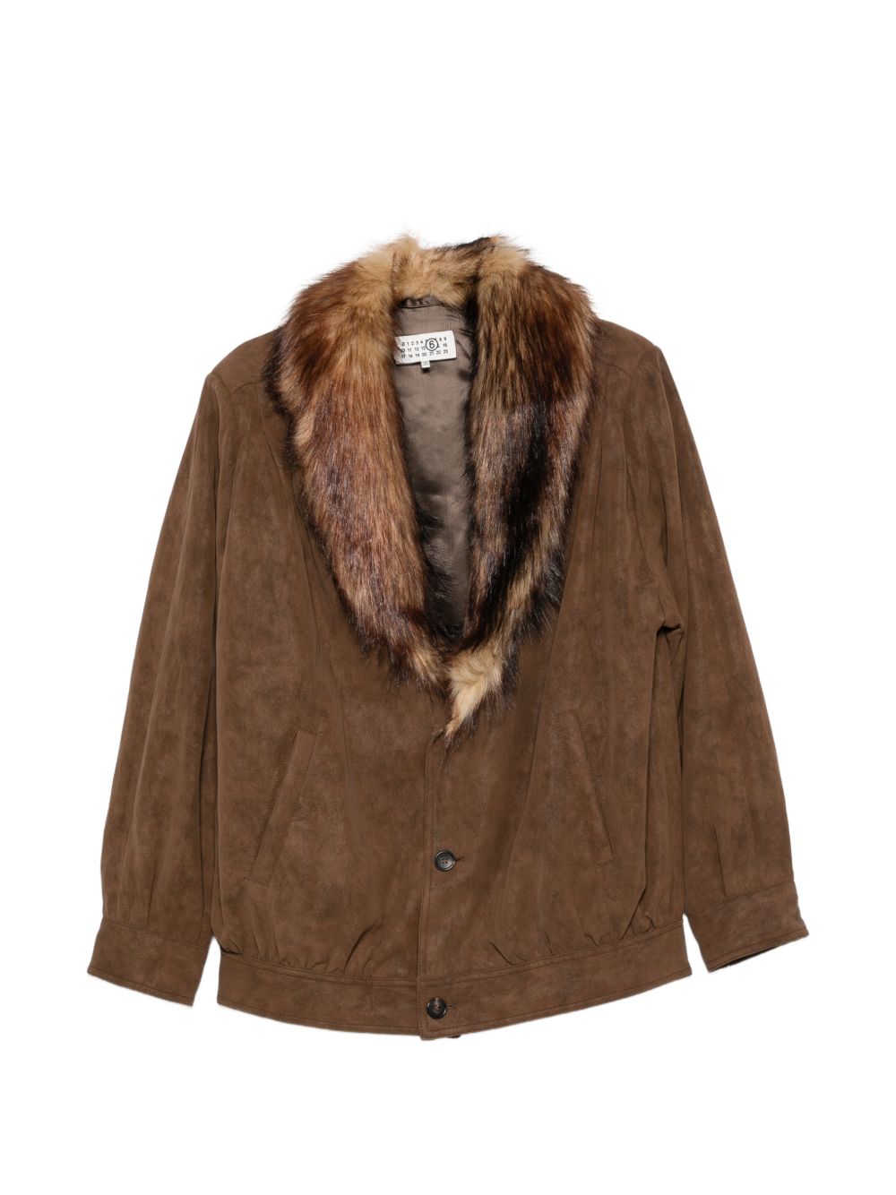 MM6 MAISON MARGIELA Giacca marrone effetto suede con collo in pelliccia sintetica