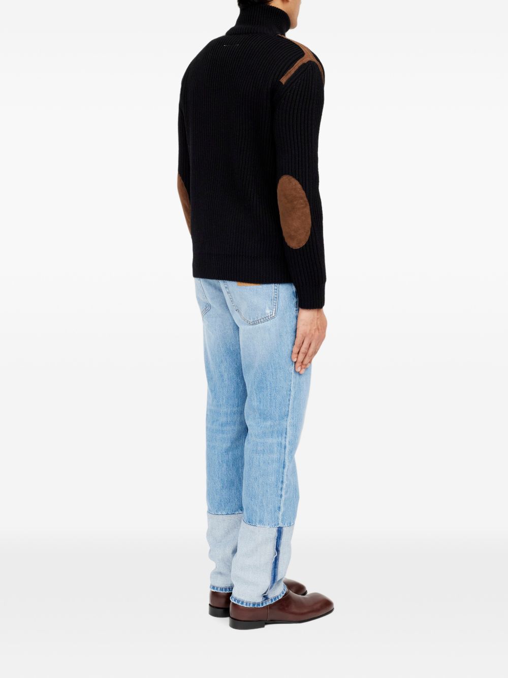 MM6 MAISON MARGIELA Cardigan nero in lana con zip e dettagli in velluto marrone