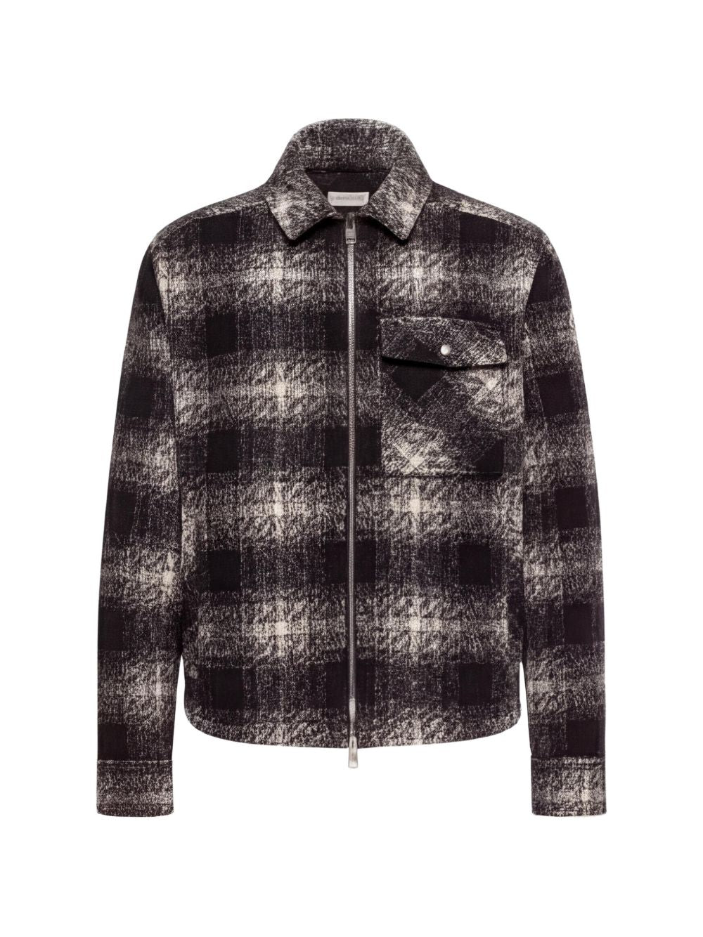 MONCLER Giacca nera a quadrati multicolori con tasca sul petto