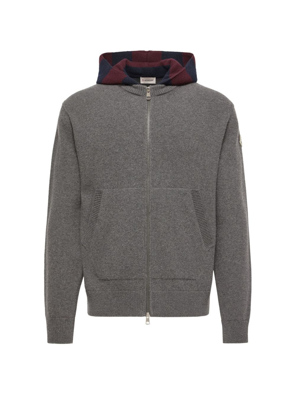 MONCLER Felpa in lana con cappuccio, zip e tasche frontali