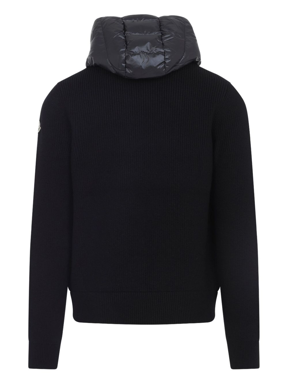 MONCLER Giacca bomber nera imbottita con cappuccio e tasche laterali