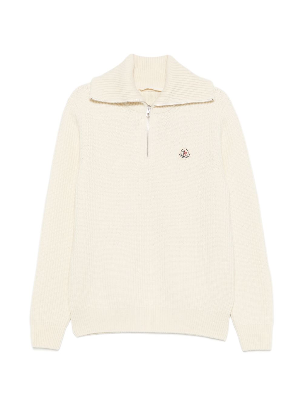 MONCLER Maglione in Lana Color Crema con Mezza Zip