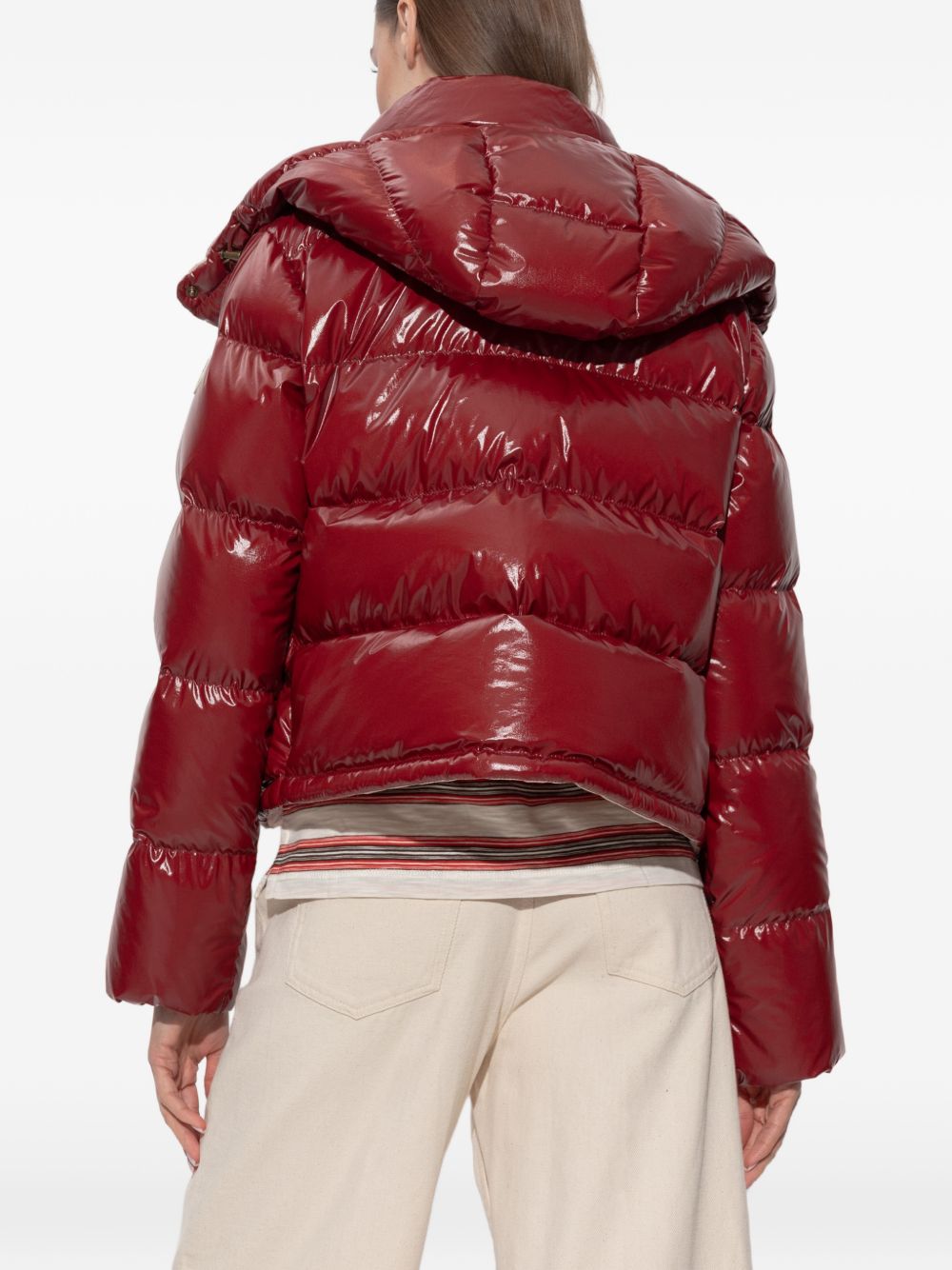 MONCLER Piumino corto lucido rosso con cappuccio