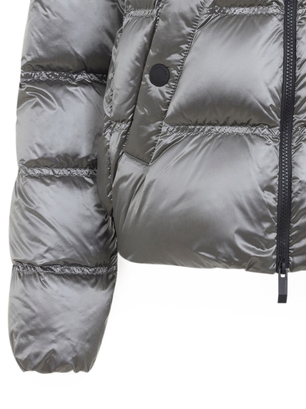 MONCLER Piumino Sensation Jacket argentato con cappuccio e tasche