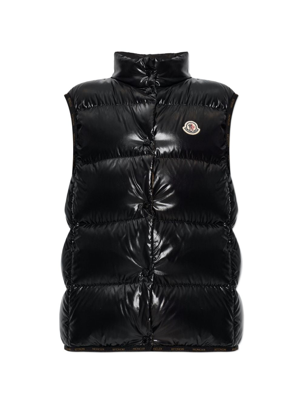 MONCLER Gilet imbottito nero lucido con collo alto