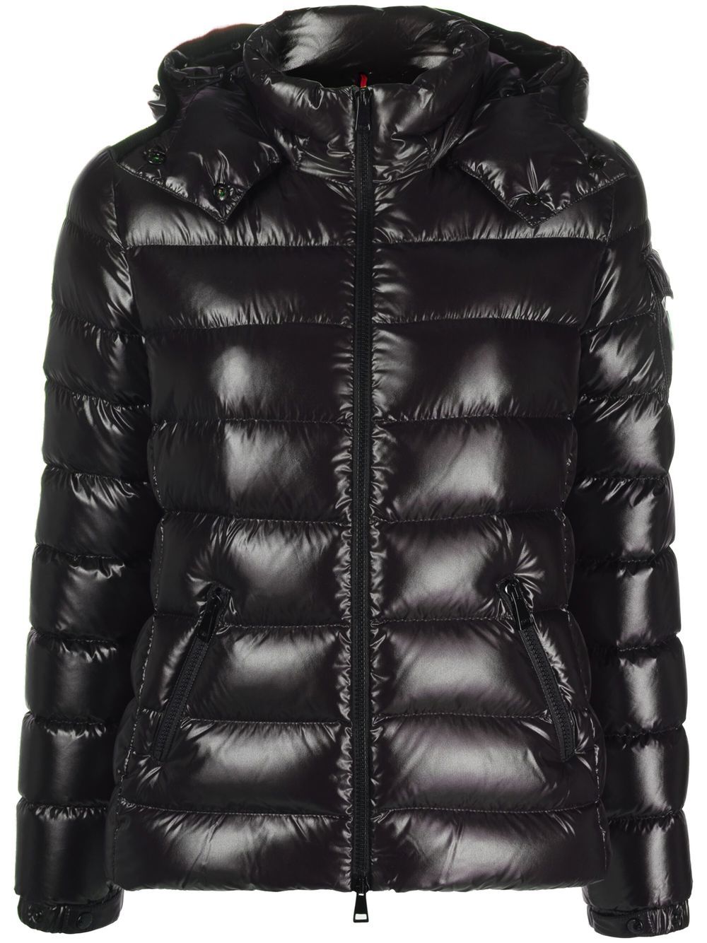 MONCLER Piumino corto BADI lucido con cappuccio e tasche nero