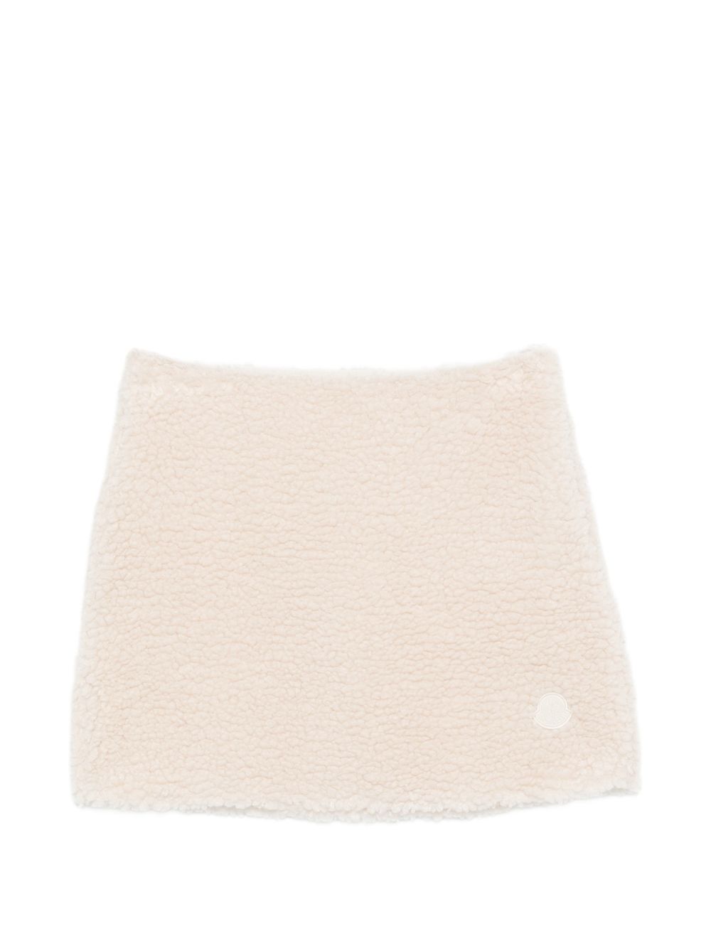MONCLER Minigonna beige in pelliccia con logo ricamato