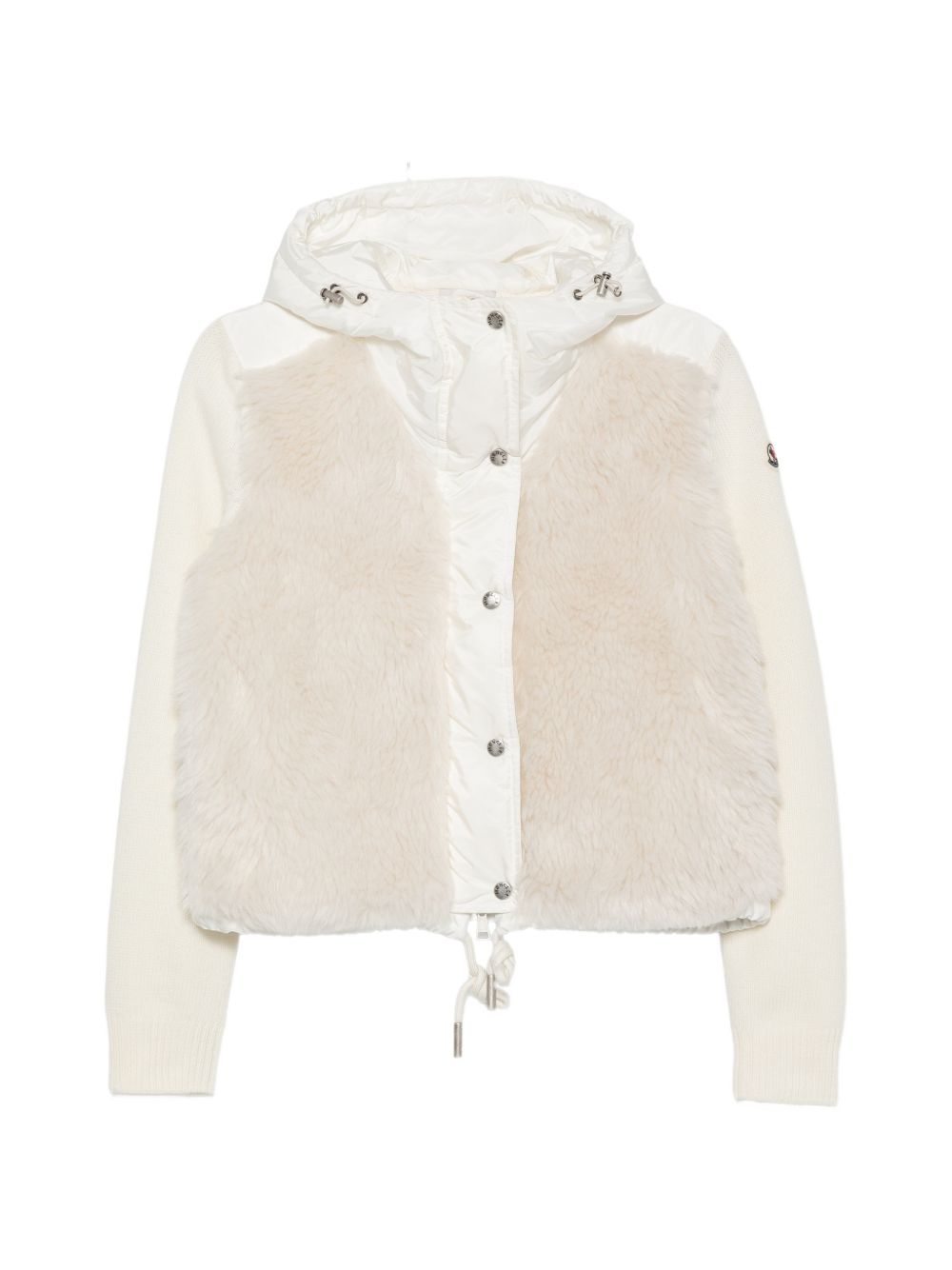 MONCLER Piumino corto bianco con inserti in ecopelliccia