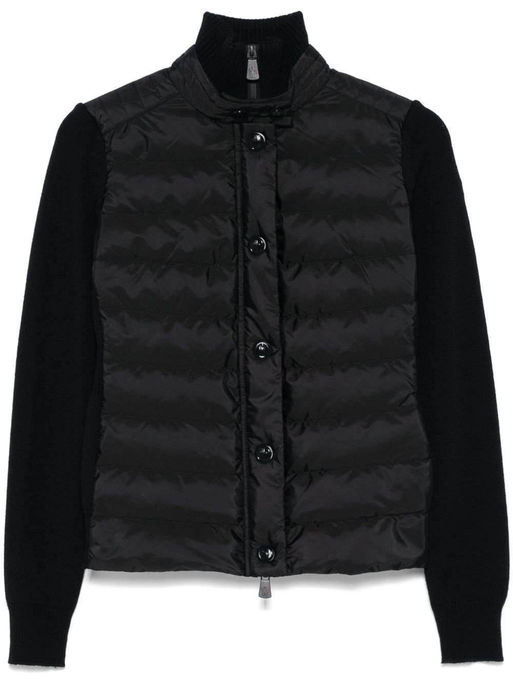 MONCLER GRENOBLE Piumino nero con inserti in maglia e collo alto