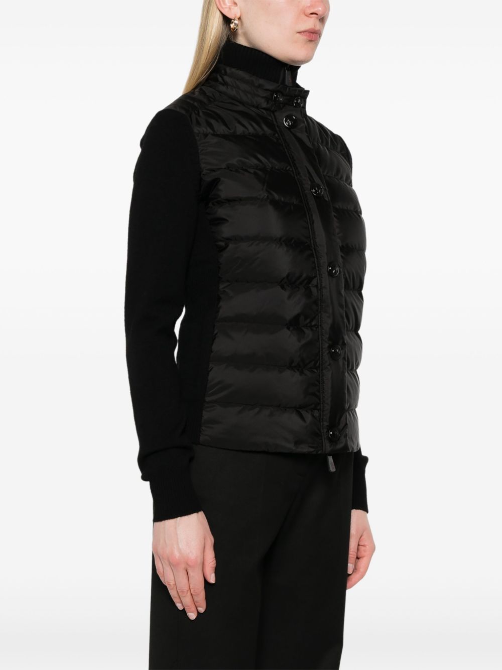 MONCLER GRENOBLE Piumino nero con inserti in maglia e collo alto