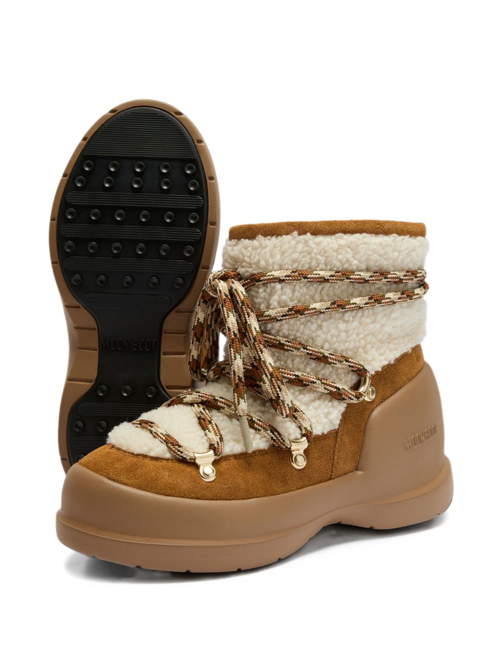 MOON BOOT Mezzaluna Shearling Stivaletti in Camoscio Marrone Whisky