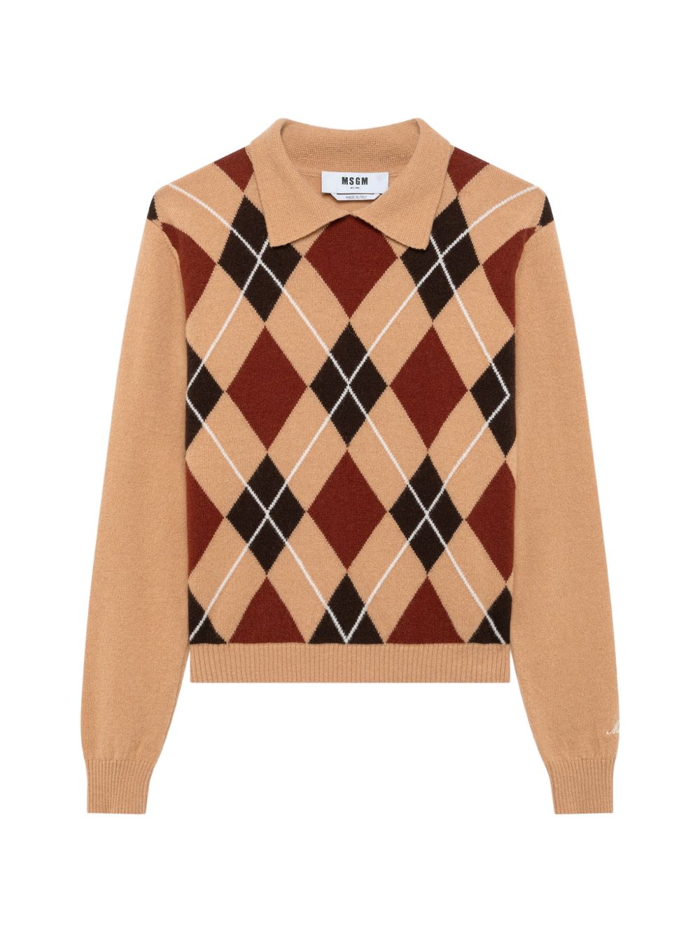 MSGM Maglia in cashmere a rombi rossi beige