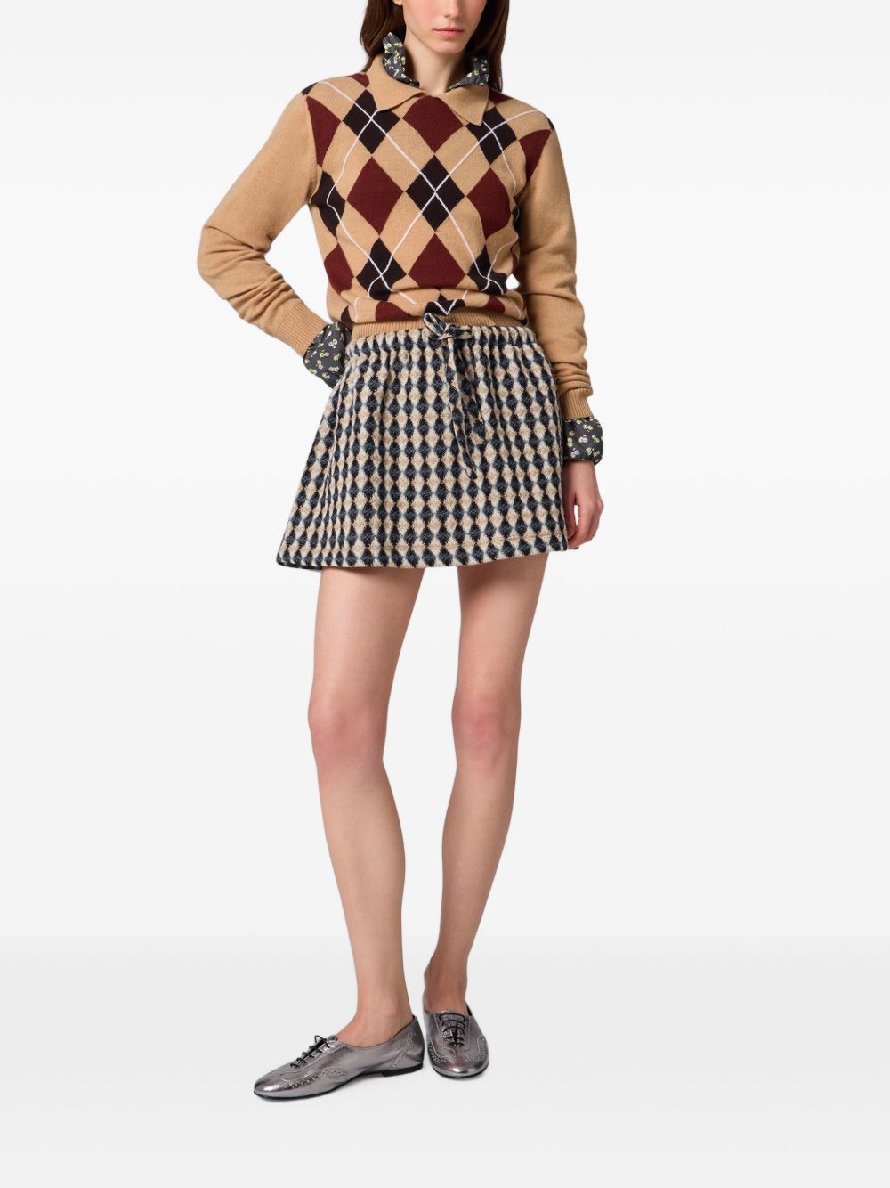 MSGM Maglia in cashmere a rombi rossi beige